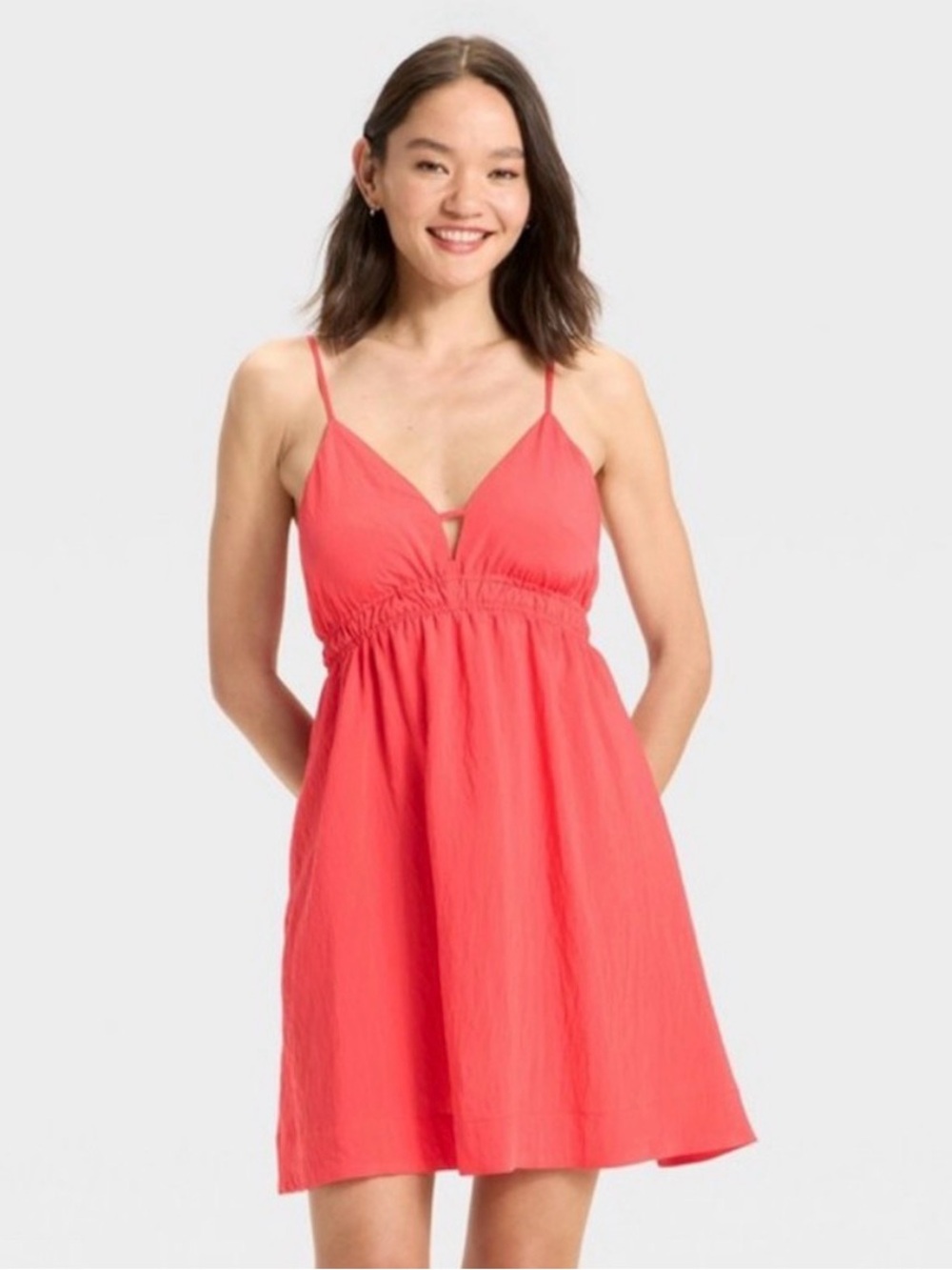 a new day Bright Coral V-Neck Spaghetti Strap Dress, large